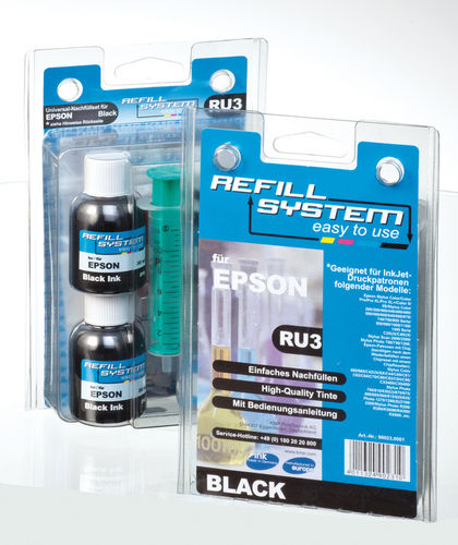 KMP Refill System RU3 3x Black dye, 1x Druckkopfreiniger